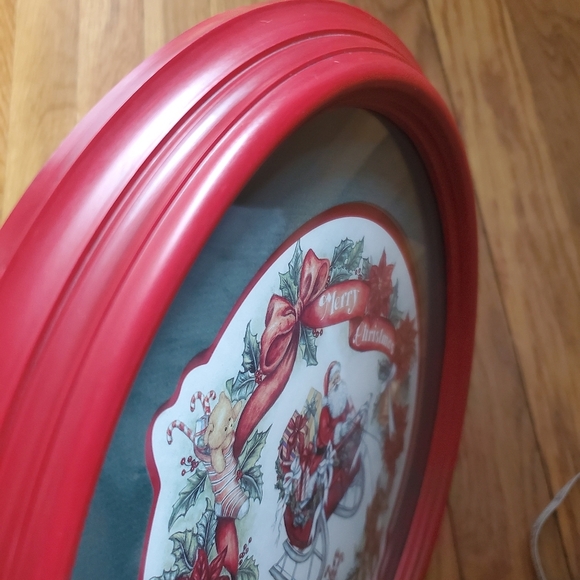 Vintage Kay Lamb Shannon‎ 1994 Merry Christmas round framed wall decor art - Picture 5 of 5